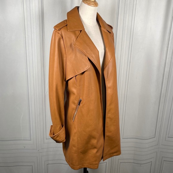 Avec Les Filles Jackets & Blazers - Avec Les Filles Faux Leather Camel‎ Trench Coat Jacket Medium
